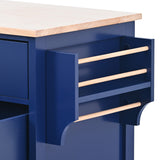 Bybafun Blue Mdf Base with Wood Top Rolling Kitchen Cart (18.5-in x 53.1-in x 37-in)