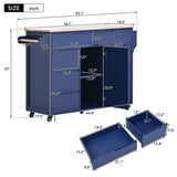 Bybafun Blue Mdf Base with Wood Top Rolling Kitchen Cart (18.5-in x 53.1-in x 37-in)