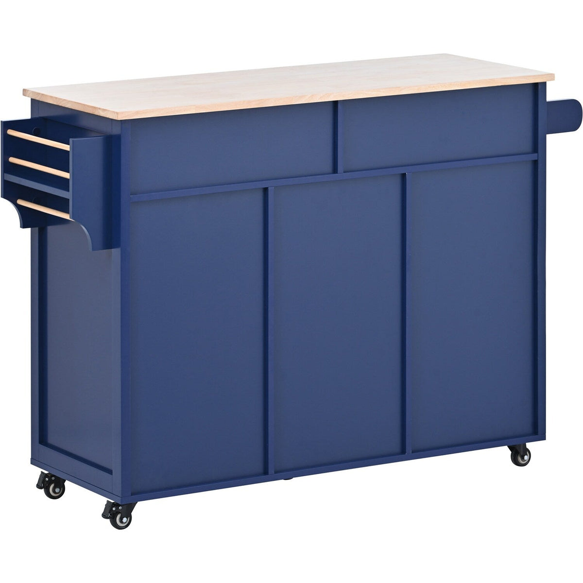 Bybafun Blue Mdf Base with Wood Top Rolling Kitchen Cart (18.5-in x 53.1-in x 37-in)