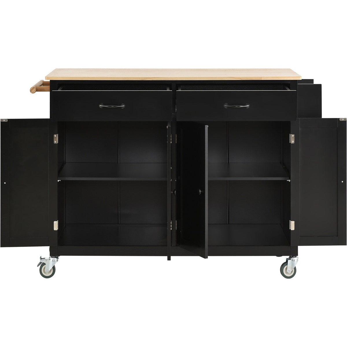 Bybafun Black Mdf Base with Wood Top Rolling Kitchen Cart (18.5-in x 54.33-in x 36.22-in)