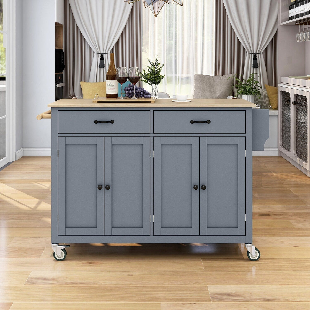 Bybafun Gray Mdf Base with Wood Top Rolling Kitchen Cart (18.5-in x 54.33-in x 36.22-in)