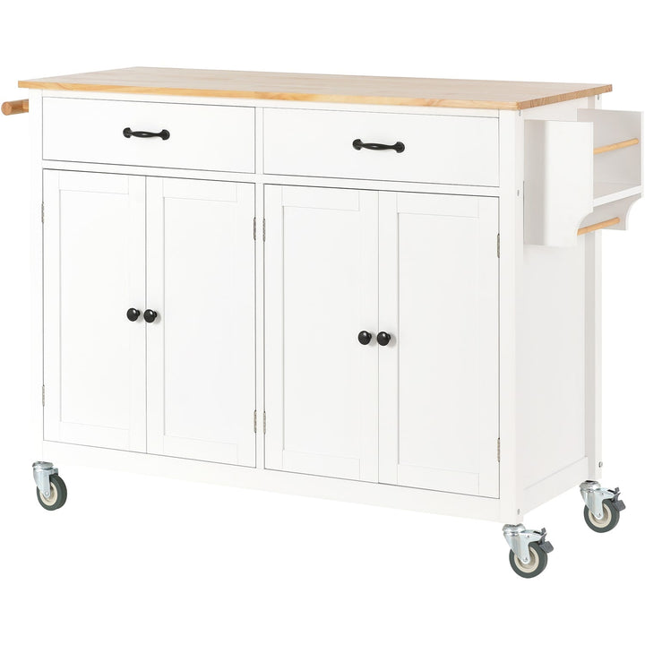 Bybafun White Mdf Base with Wood Top Rolling Kitchen Cart (18.5-in x 54.33-in x 36.22-in)