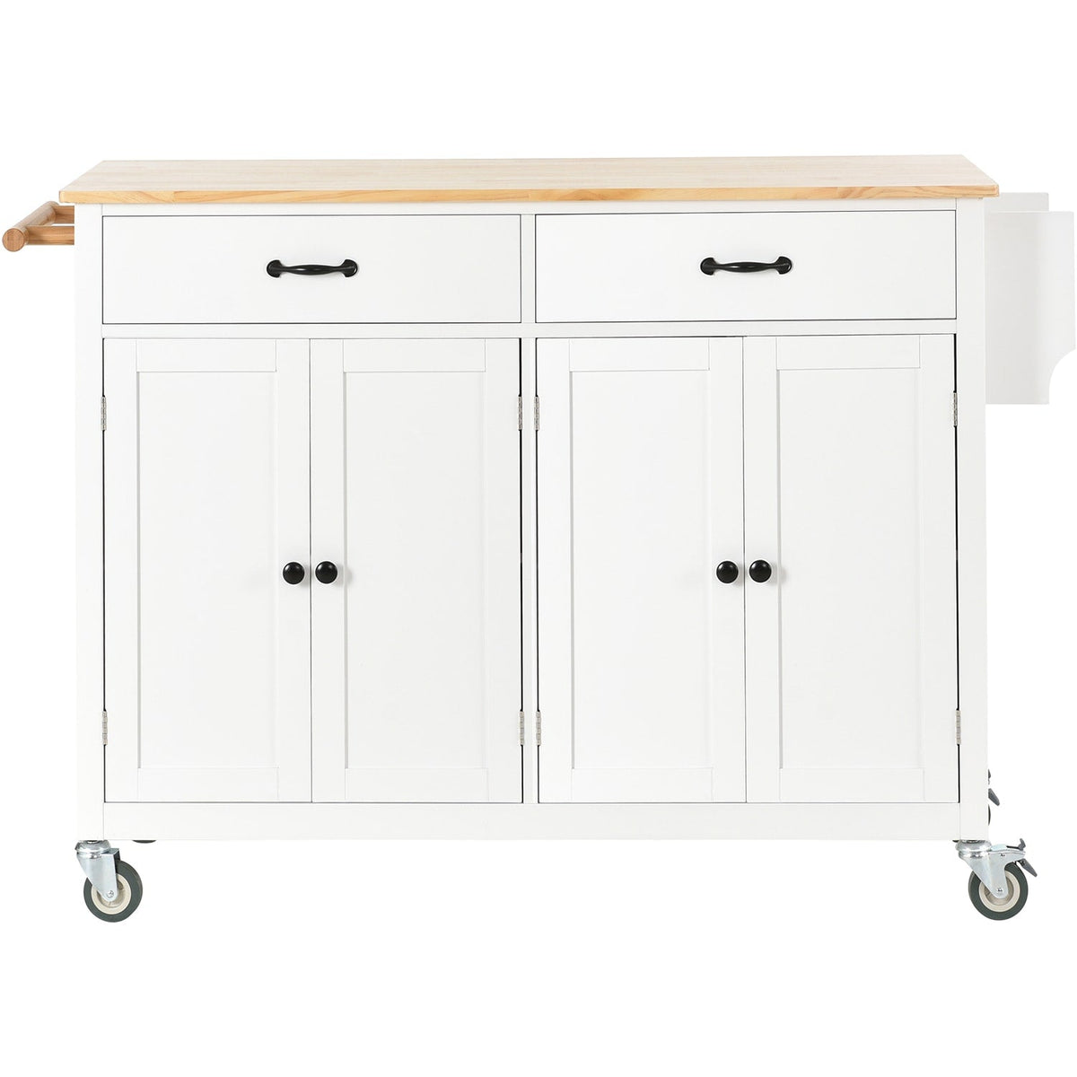 Bybafun White Mdf Base with Wood Top Rolling Kitchen Cart (18.5-in x 54.33-in x 36.22-in)