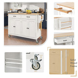 Bybafun White Mdf Base with Wood Top Rolling Kitchen Cart (18.5-in x 54.33-in x 36.22-in)