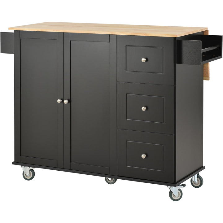 Bybafun Black Mdf Base with Wood Top Rolling Kitchen Cart (29.5-in x 52.76-in x 36.81-in)