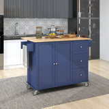 Bybafun Blue Mdf Base with Wood Top Rolling Kitchen Cart (29.5-in x 52.76-in x 36.81-in)