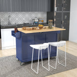 Bybafun Blue Mdf Base with Wood Top Rolling Kitchen Cart (29.5-in x 52.76-in x 36.81-in)