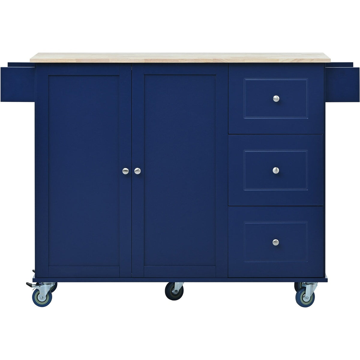 Bybafun Blue Mdf Base with Wood Top Rolling Kitchen Cart (29.5-in x 52.76-in x 36.81-in)