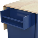 Bybafun Blue Mdf Base with Wood Top Rolling Kitchen Cart (29.5-in x 52.76-in x 36.81-in)