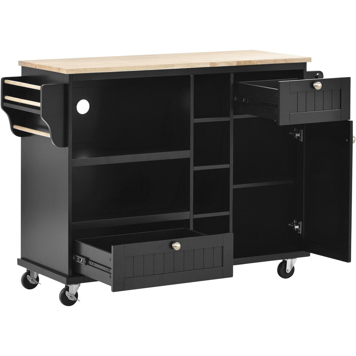 Bybafun Black Mdf Base with Wood Top Rolling Kitchen Cart (18.1-in x 50.8-in x 36.2-in)
