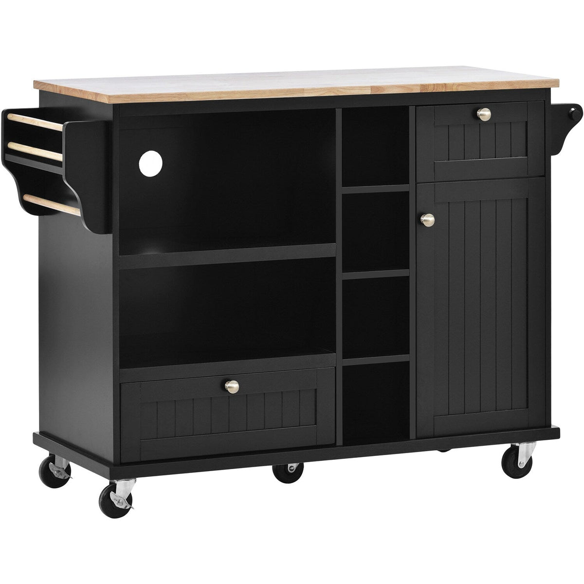 Bybafun Black Mdf Base with Wood Top Rolling Kitchen Cart (18.1-in x 50.8-in x 36.2-in)