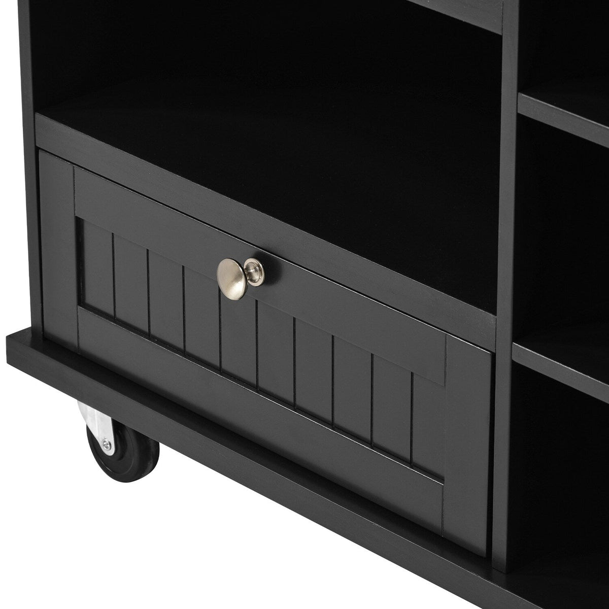 Bybafun Black Mdf Base with Wood Top Rolling Kitchen Cart (18.1-in x 50.8-in x 36.2-in)