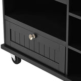 Bybafun Black Mdf Base with Wood Top Rolling Kitchen Cart (18.1-in x 50.8-in x 36.2-in)