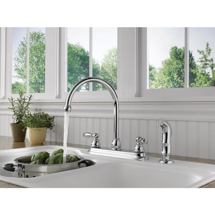 Peerless Chrome 2-Handle Deck-Mount High-Arc Handle Kitchen Faucet (Deck Plate Included)