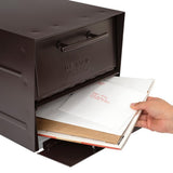 Oasis Eclipse Rubbed Bronze Post Mount Locking Parcel Mailbox with Silver Flag - Super Arbor