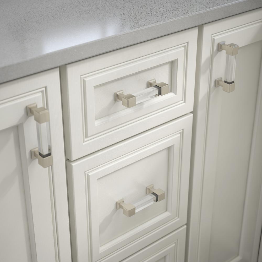 Classic Square 3 in. (76mm) Center-to-Center Classic Satin Nickel and Clear Glass Bar Drawer Pull - Super Arbor
