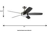 Harbor Breeze Monarch 52-in Brushed Nickel Integrated LED Indoor/Outdoor Ceiling Fan with Remote, 5-Blade