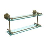 Que New 22 in. L x 8 in. H x 5 in. W 2-Tier Clear Glass Bathroom Shelf with Gallery Rail in Satin Nickel - Super Arbor