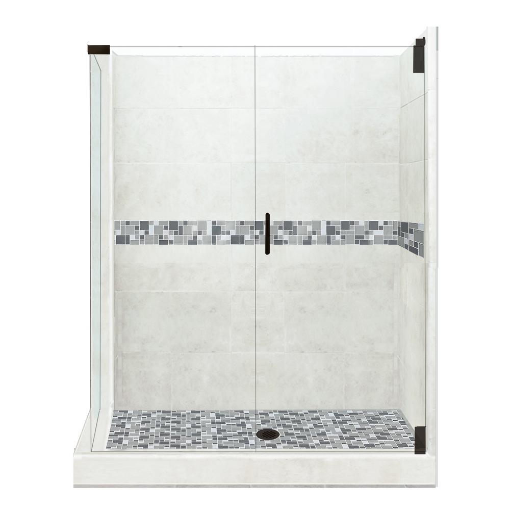 Del Mar Grand Hinged 36 in. x 42 in. x 80 in. Right-Hand Corner Shower Kit in Natural Buff and Chrome Hardware - Super Arbor