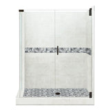 Newport Grand Hinged 42 in. x 48 in. x 80 in. Right-Hand Corner Shower Kit in Wet Cement and Black Pipe Hardware - Super Arbor