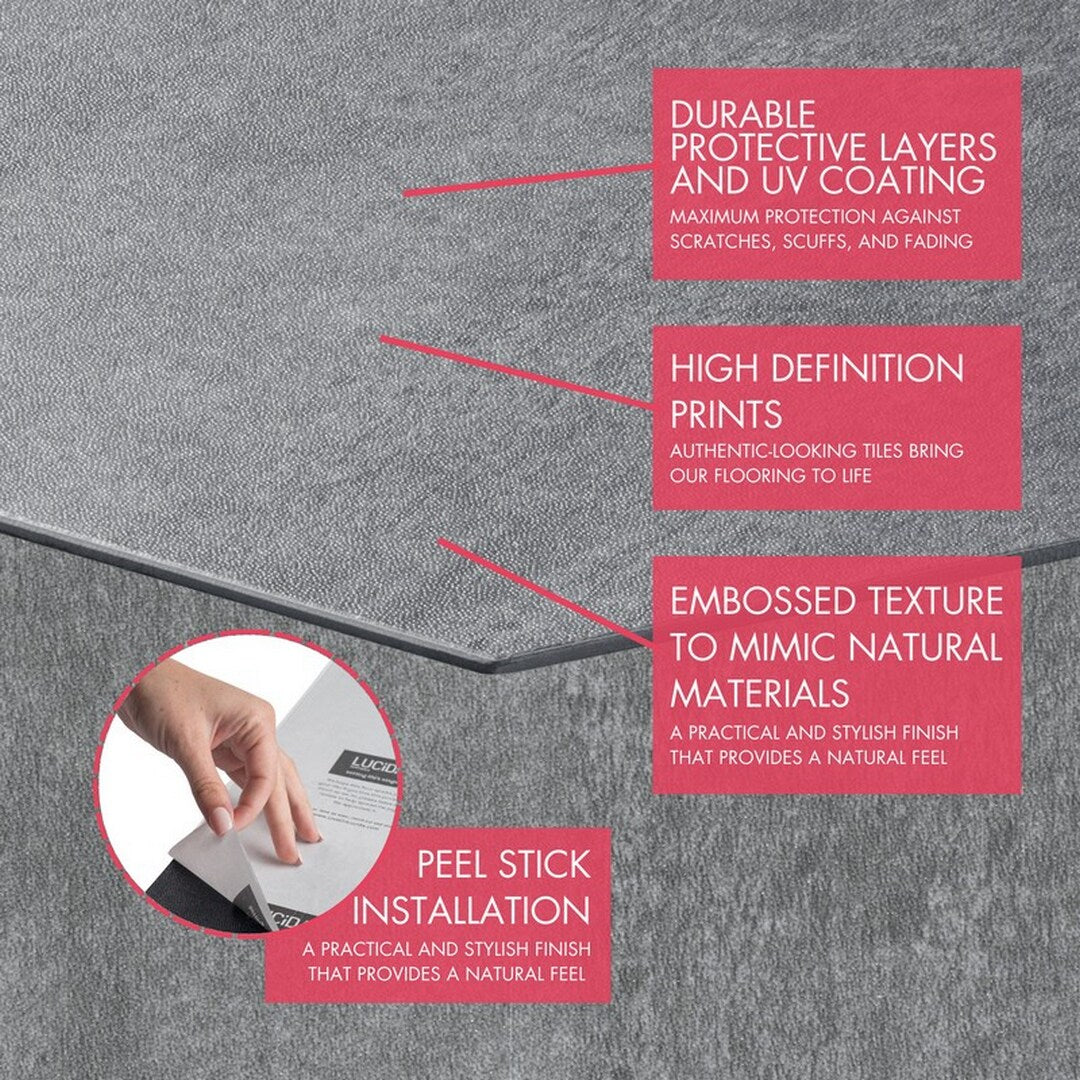 Lucida USA Gray Stone Look 12-mil x 6-in W x 6-in L Waterproof Peel and Stick Vinyl Tile Flooring (21.5-sq ft/ Carton)