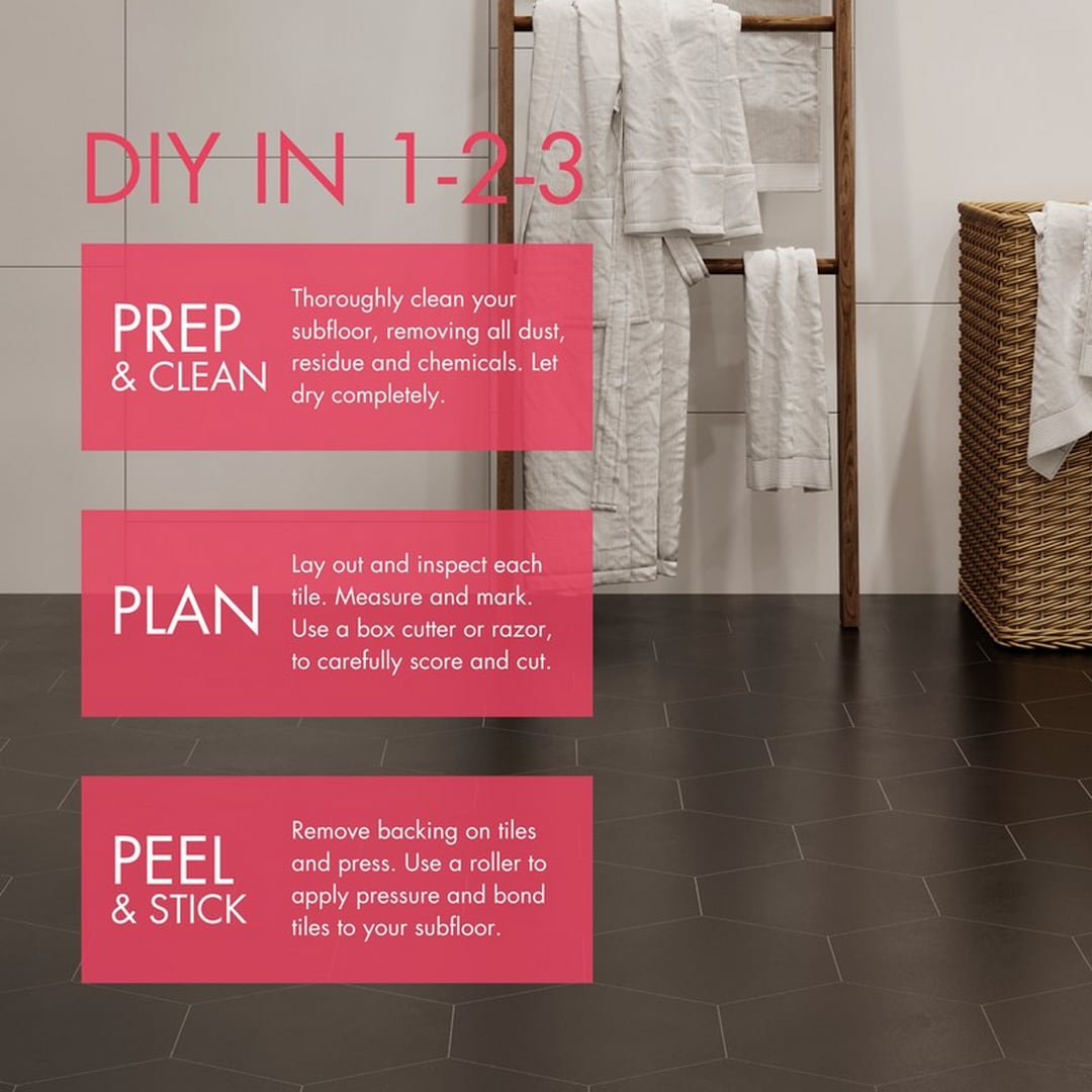 Lucida USA Black Solid 12-mil x 6-in W x 6-in L Waterproof Peel and Stick Vinyl Tile Flooring (21.5-sq ft/ Carton)