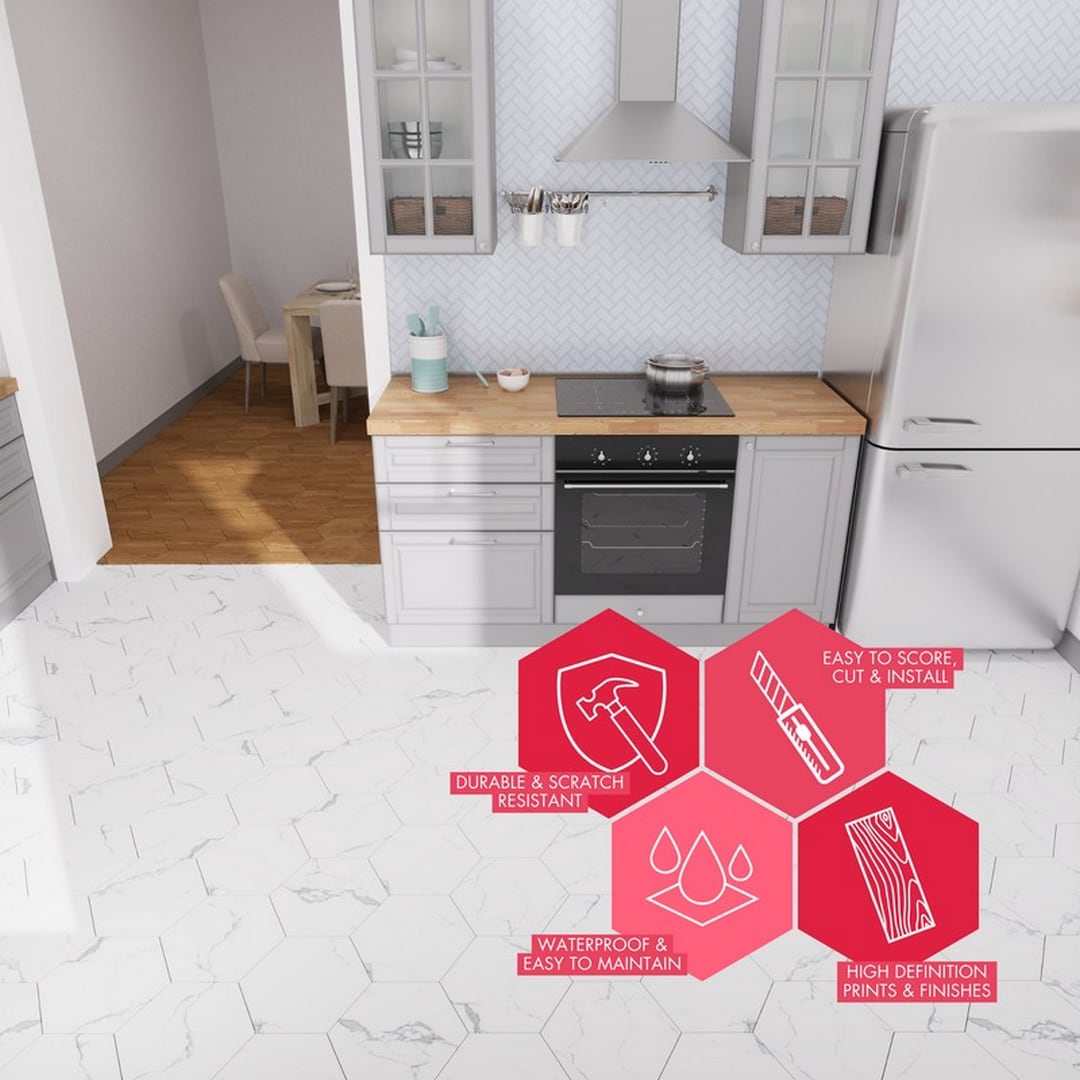Lucida USA White Marble Look 12-mil x 6-in W x 6-in L Waterproof Peel and Stick Vinyl Tile Flooring (0.6-sq ft/ Piece)