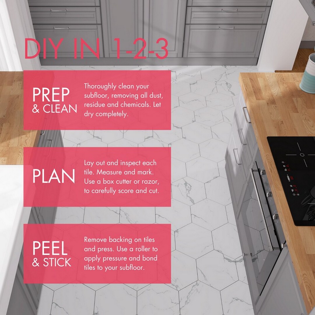 Lucida USA White Marble Look 12-mil x 6-in W x 6-in L Waterproof Peel and Stick Vinyl Tile Flooring (21.5-sq ft/ Carton)