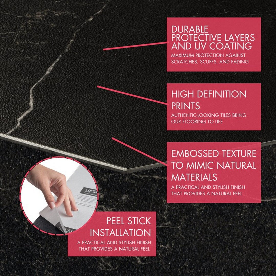Lucida USA Black Marble Look 12-mil x 6-in W x 6-in L Waterproof Peel and Stick Vinyl Tile Flooring (0.6-sq ft/ Piece)