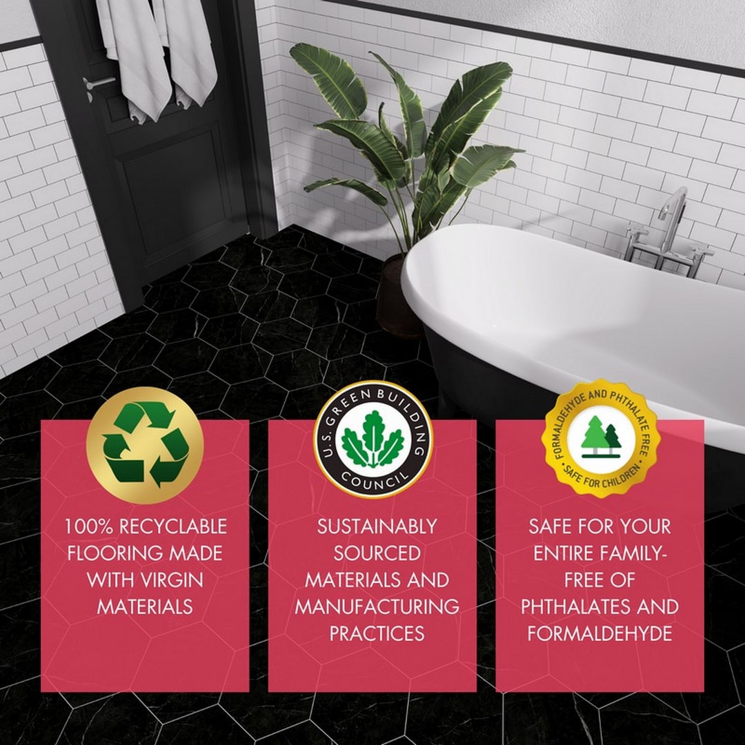 Lucida USA Black Marble Look 12-mil x 6-in W x 6-in L Waterproof Peel and Stick Vinyl Tile Flooring (0.6-sq ft/ Piece)