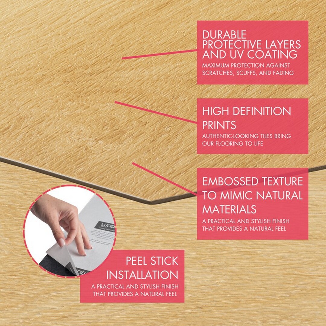 Lucida USA Pine Brown Wood Look 12-mil x 6-in W x 6-in L Waterproof Peel and Stick Vinyl Tile Flooring (21.5-sq ft/ Carton)