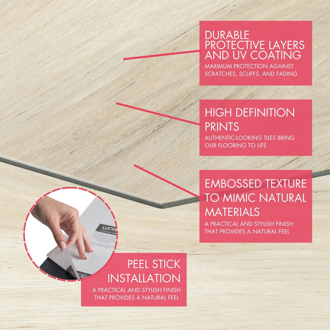Lucida USA Pistachio Brown Wood Look 12-mil x 6-in W x 6-in L Waterproof Peel and Stick Vinyl Tile Flooring (0.6-sq ft/ Piece)