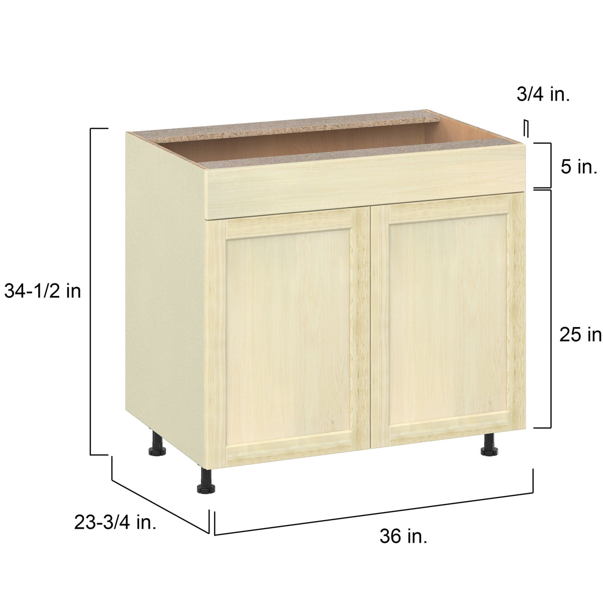 Project Source Omaha Unfinished 36-in W x 34.5-in H x 24.5-in D Unfinished Poplar Sink Base Ready To Assemble Cabinet (Recessed Panel Shaker Style)