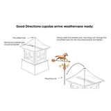 Good Directions Manchester Vinyl Cupola with Black Aluminum Roof and Black Rooster Weathervane, 26-in W x 59-in H