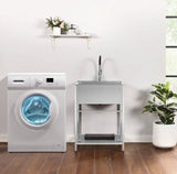 Style Selections Stainless Steel Freestanding Laundry Sink with Faucet - 22x25 Inch