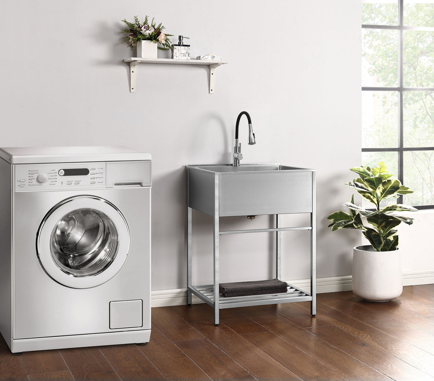 Style Selections Stainless Steel Freestanding Laundry Sink with Faucet - 22x25 Inch