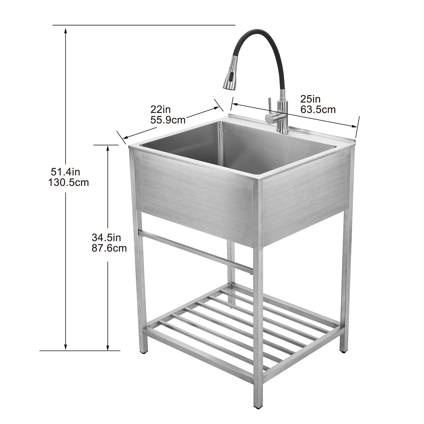 Style Selections Stainless Steel Freestanding Laundry Sink with Faucet - 22x25 Inch