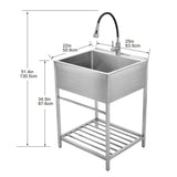 Style Selections Stainless Steel Freestanding Laundry Sink with Faucet - 22x25 Inch