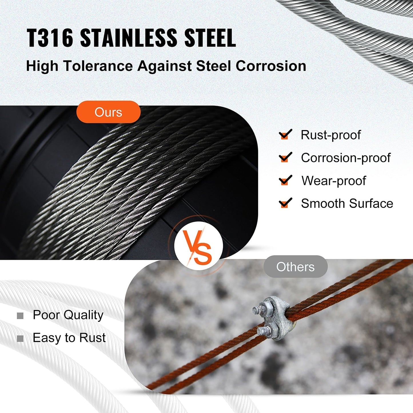 VEVOR 1000-ft Silver Stainless Steel Cable