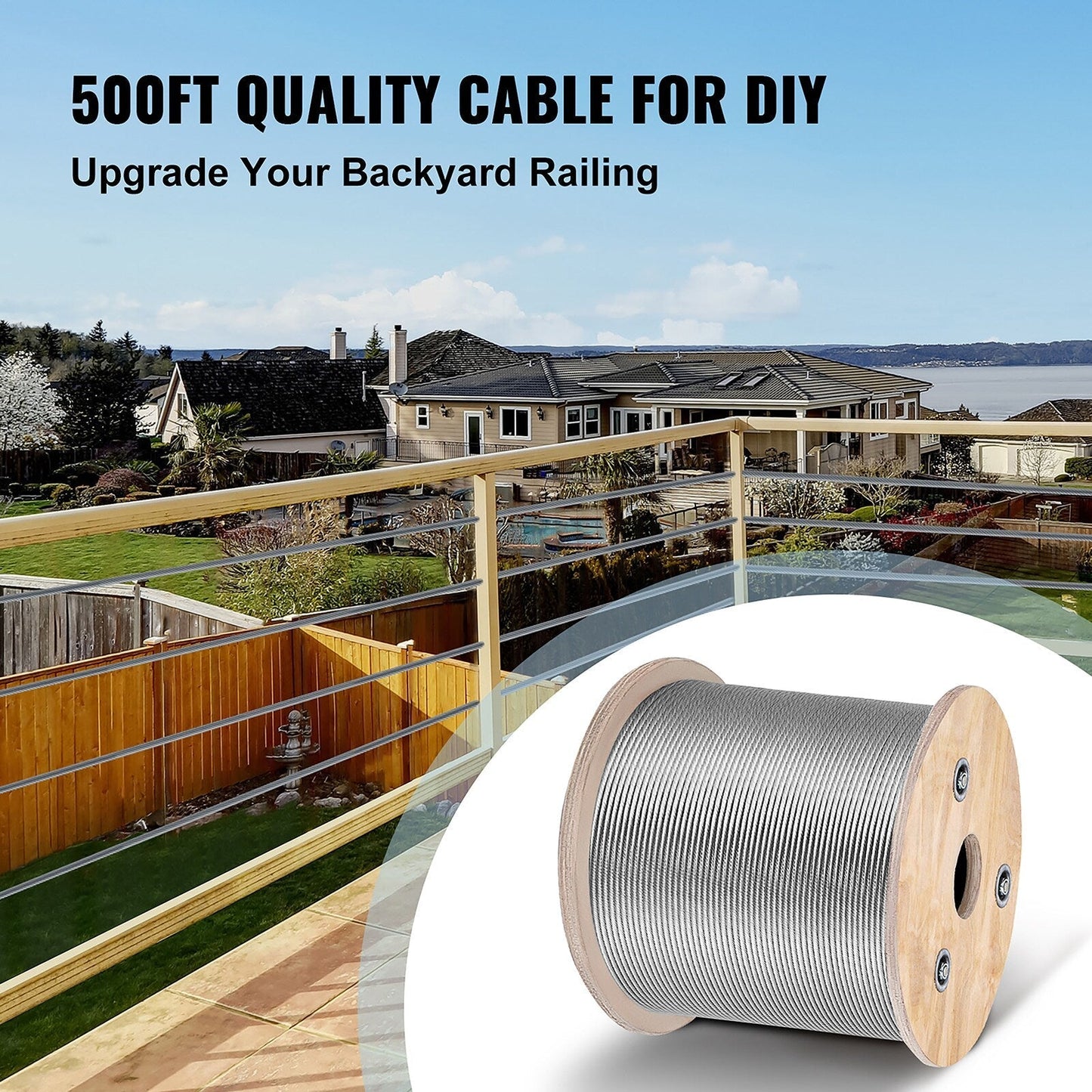 VEVOR 500-ft Silver Stainless Steel Cable