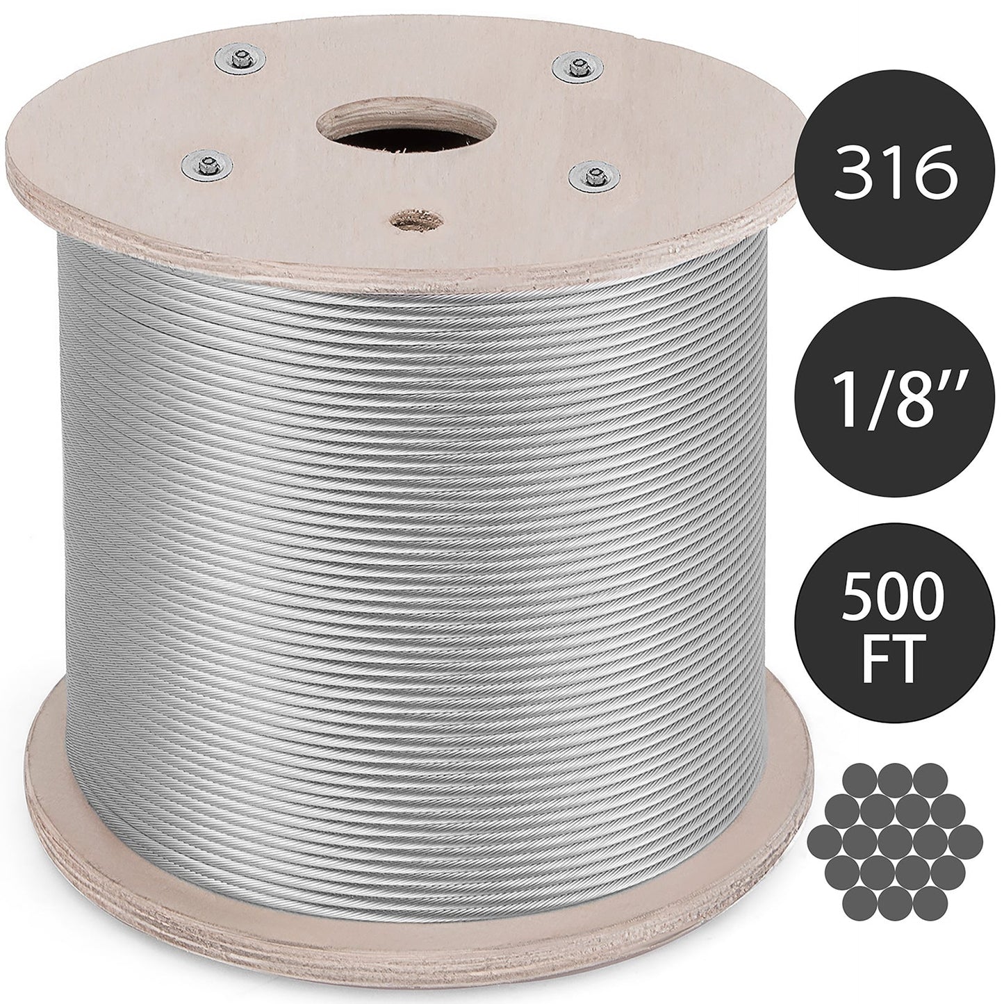 VEVOR 500-ft Silver Stainless Steel Cable