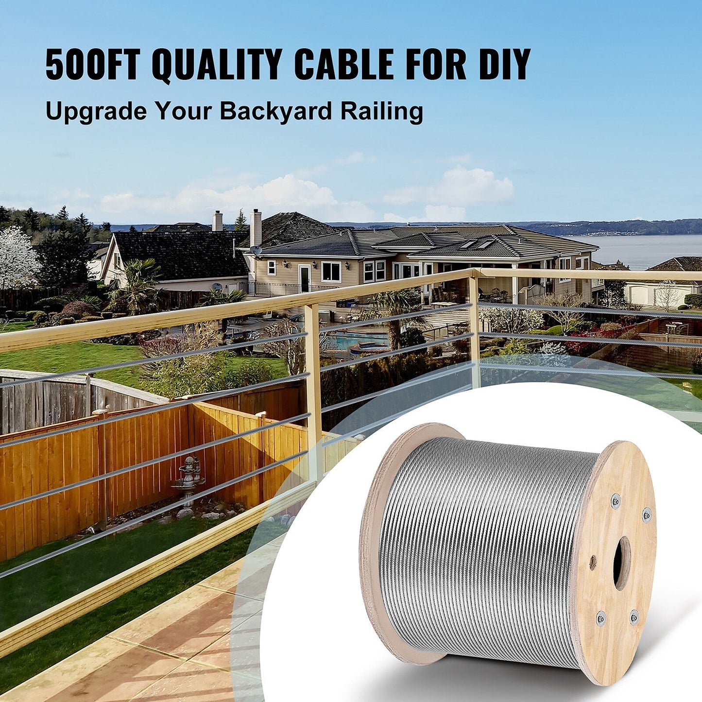 VEVOR 500-ft Silver Stainless Steel Cable