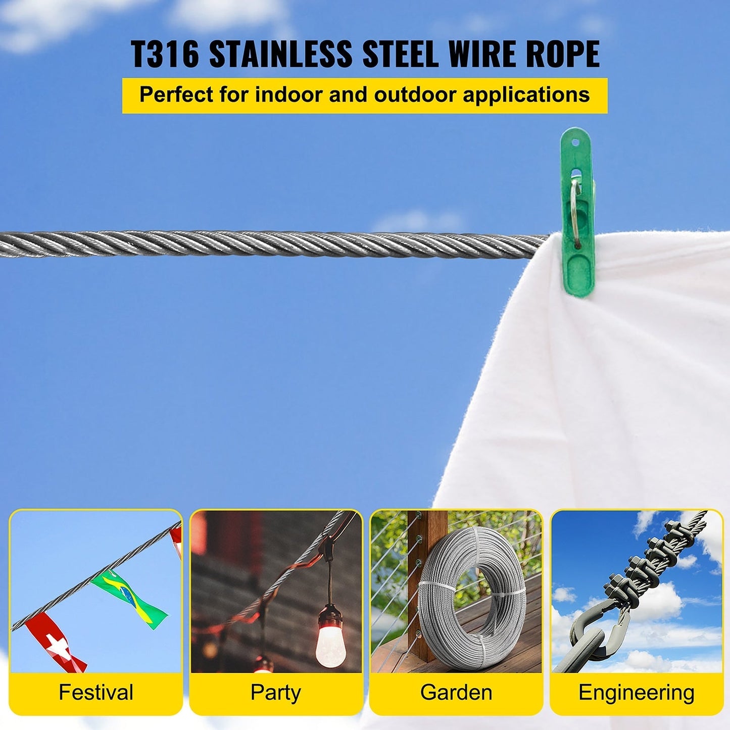 VEVOR 100-ft Silver Stainless Steel Cable