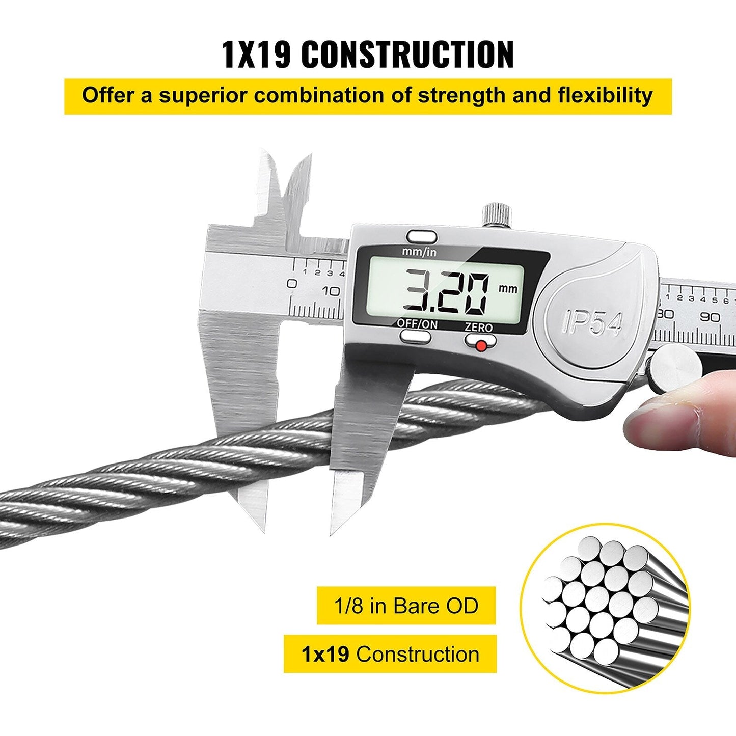 VEVOR 100-ft Silver Stainless Steel Cable