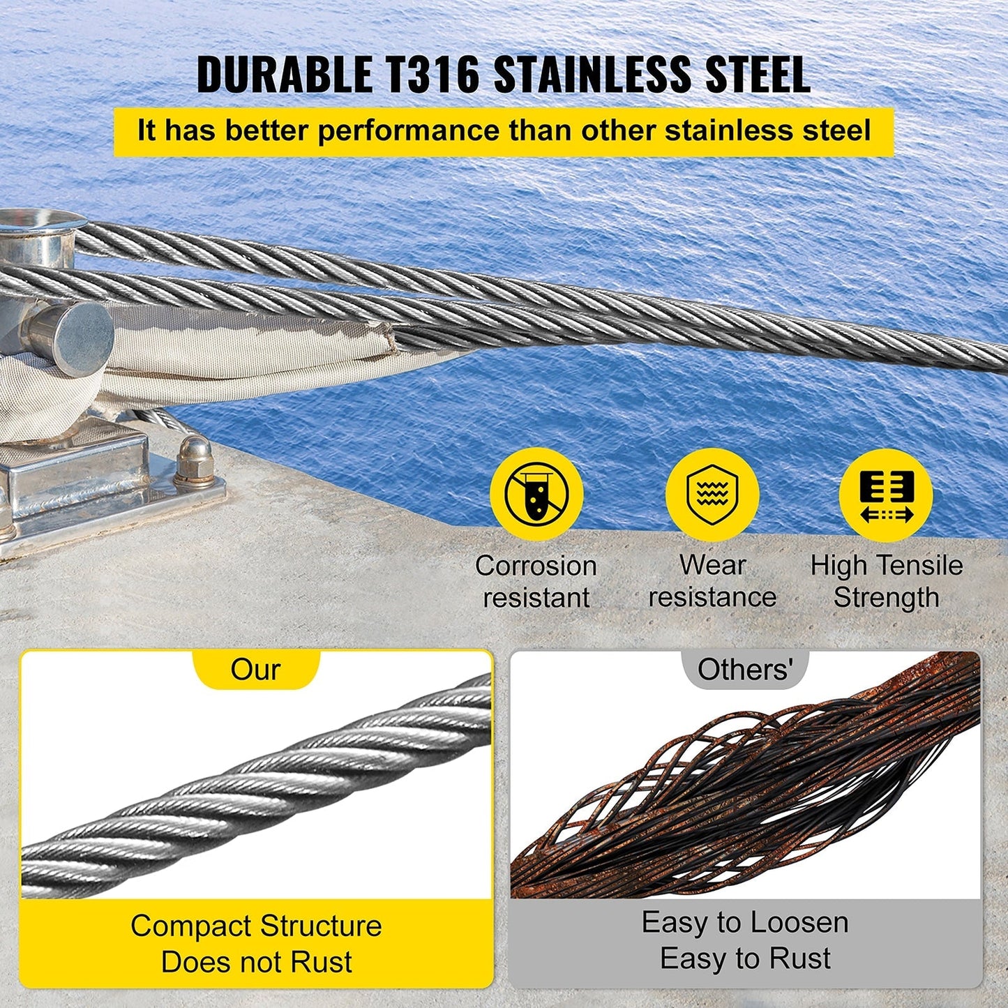 VEVOR 100-ft Silver Stainless Steel Cable