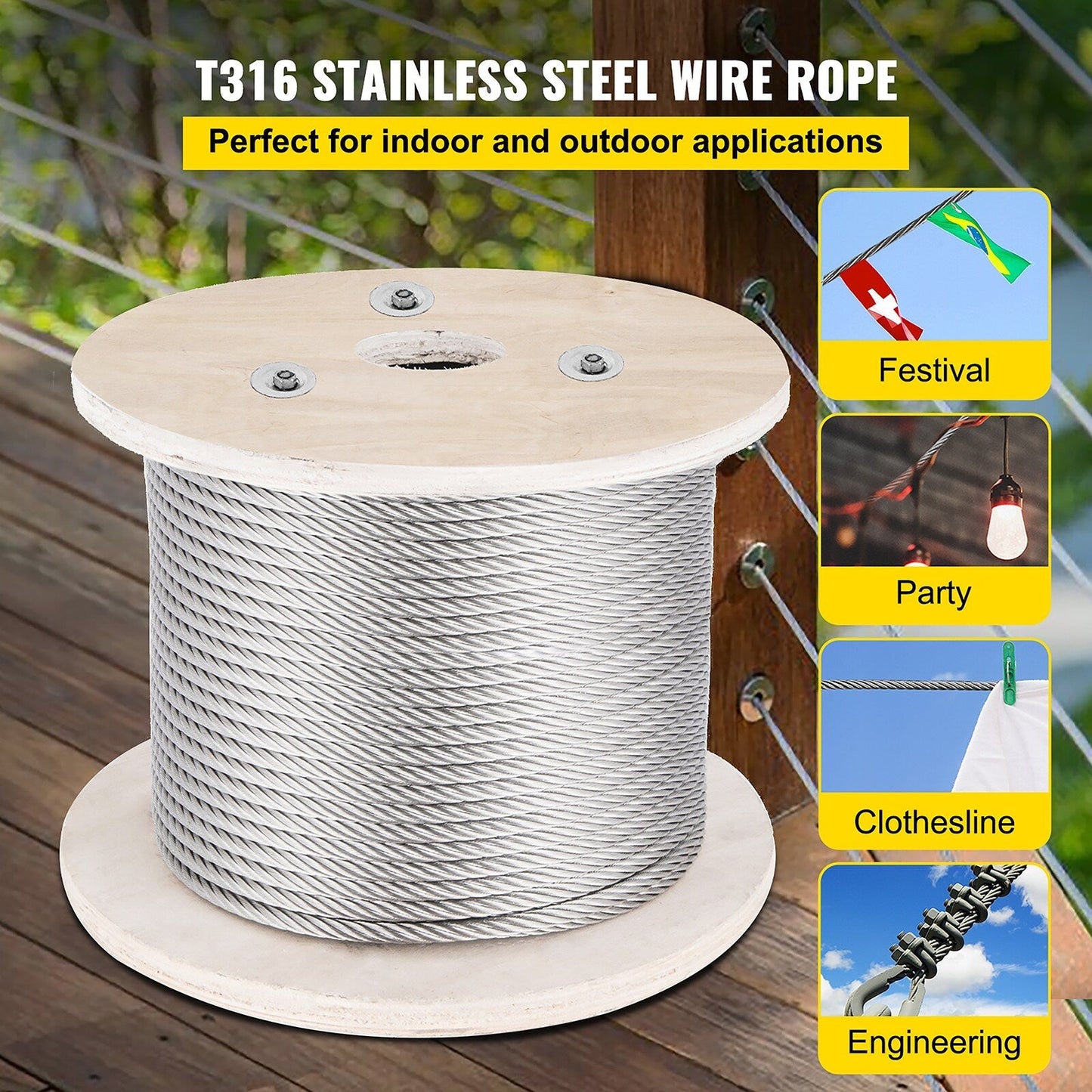 VEVOR 500-ft Silver Stainless Steel Cable