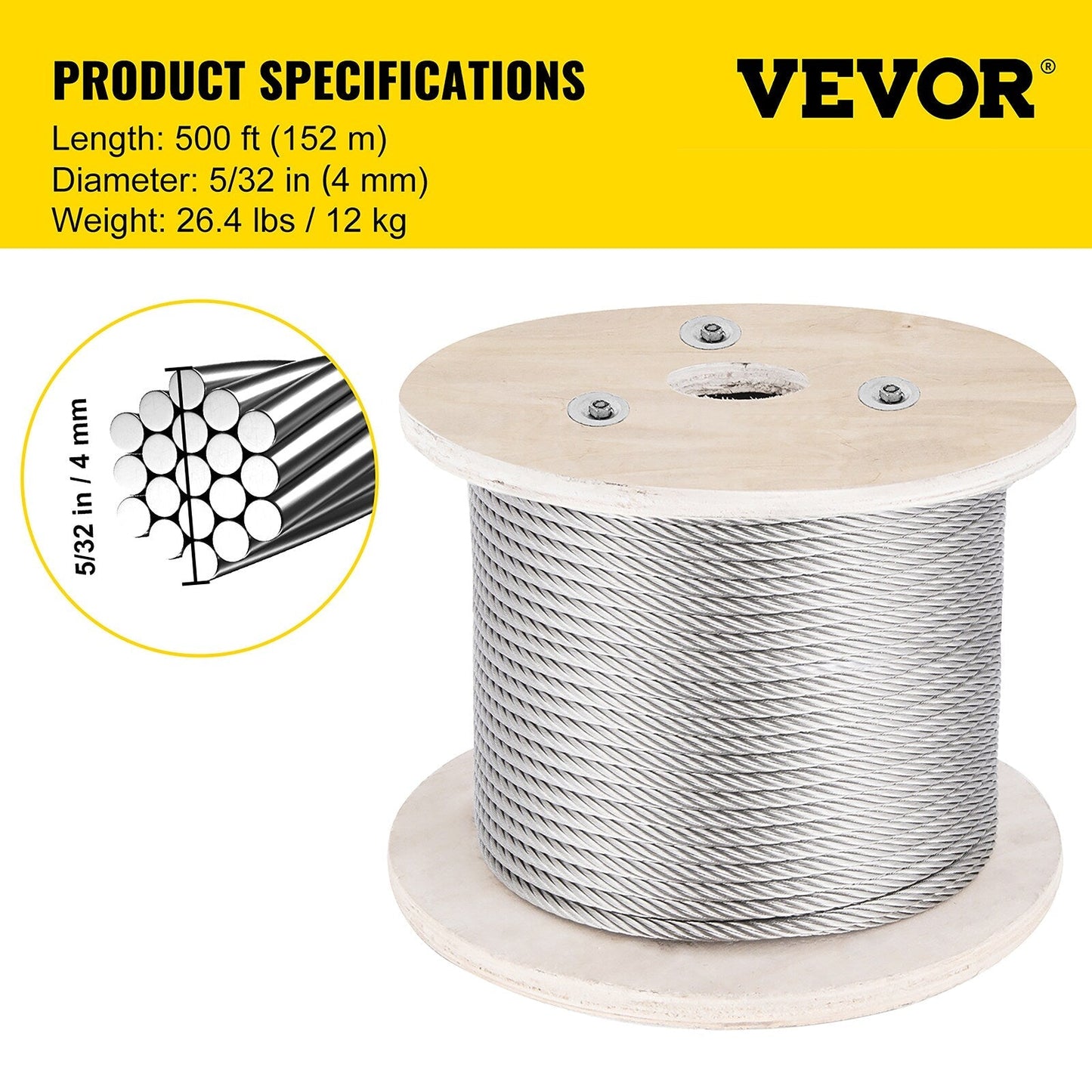 VEVOR 500-ft Silver Stainless Steel Cable