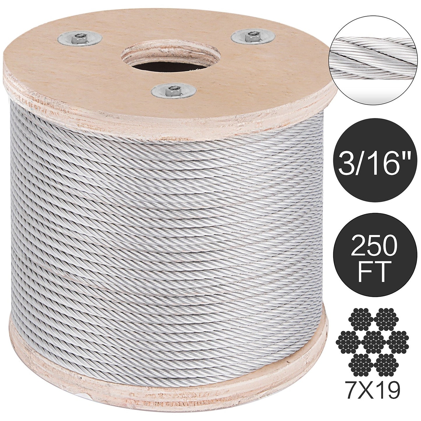 VEVOR 250-ft Silver Stainless Steel Cable