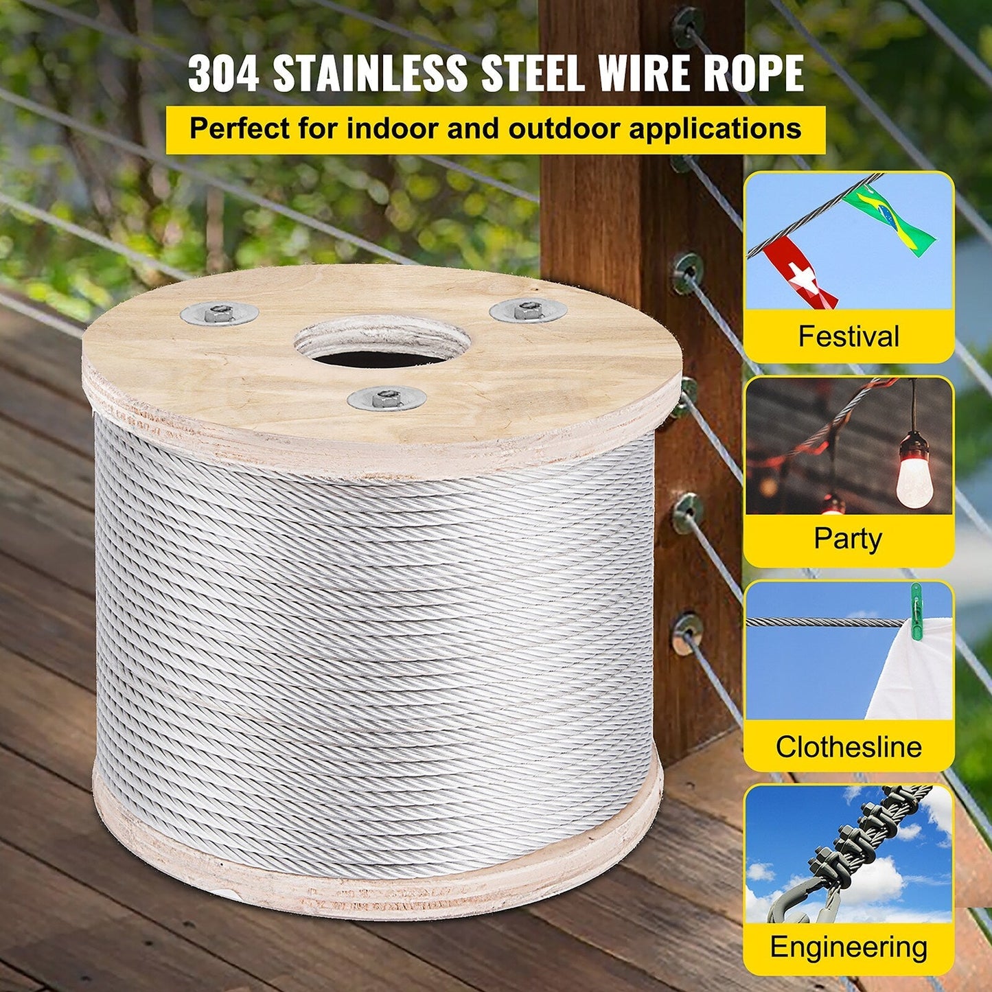 VEVOR 250-ft Silver Stainless Steel Cable