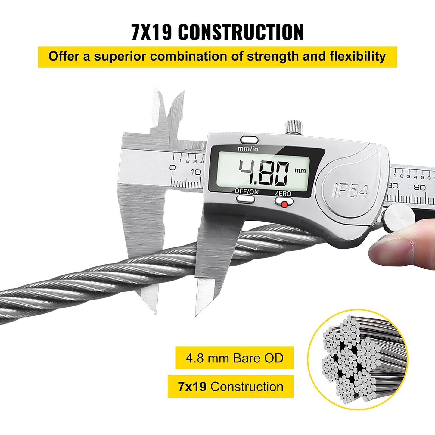 VEVOR 250-ft Silver Stainless Steel Cable